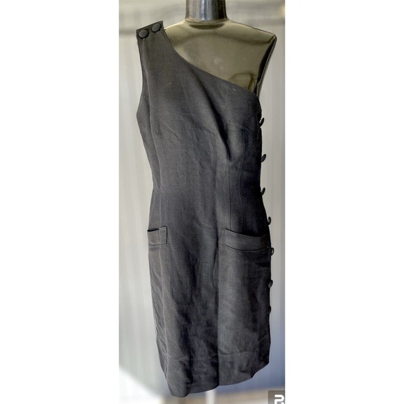 Geary Roark Kamisato Dresses & Skirts - VTG 80’s Geary Roark Kamisato BLACK Linen One Shoulder Cocktail Dress 10 Mod 6/8